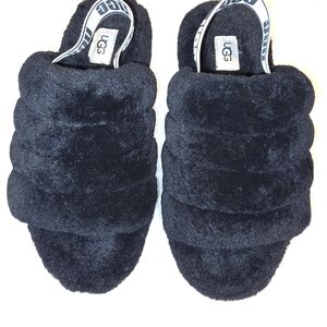 UGG Black Fluffy Slippers